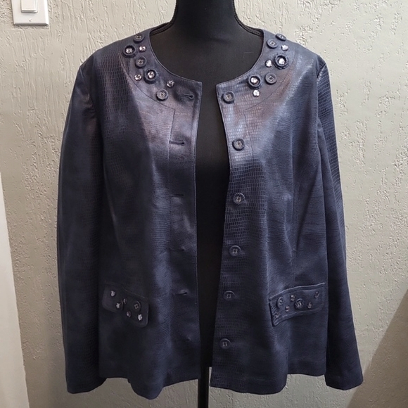 Alfred Dunner Embossed Faux Leather Embellished Jacket - Picture 2 of 12